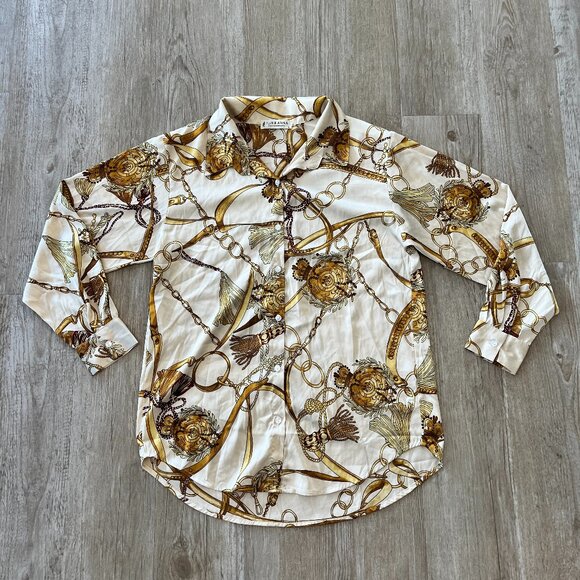 Womens Jon & Anna White/Gold Printed Silky Button Up - L - Picture 1 of 7